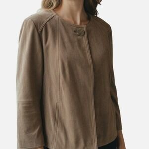Talbots Womens 100% Suede Leather Jacket 10 Brown One Button Front Classic
